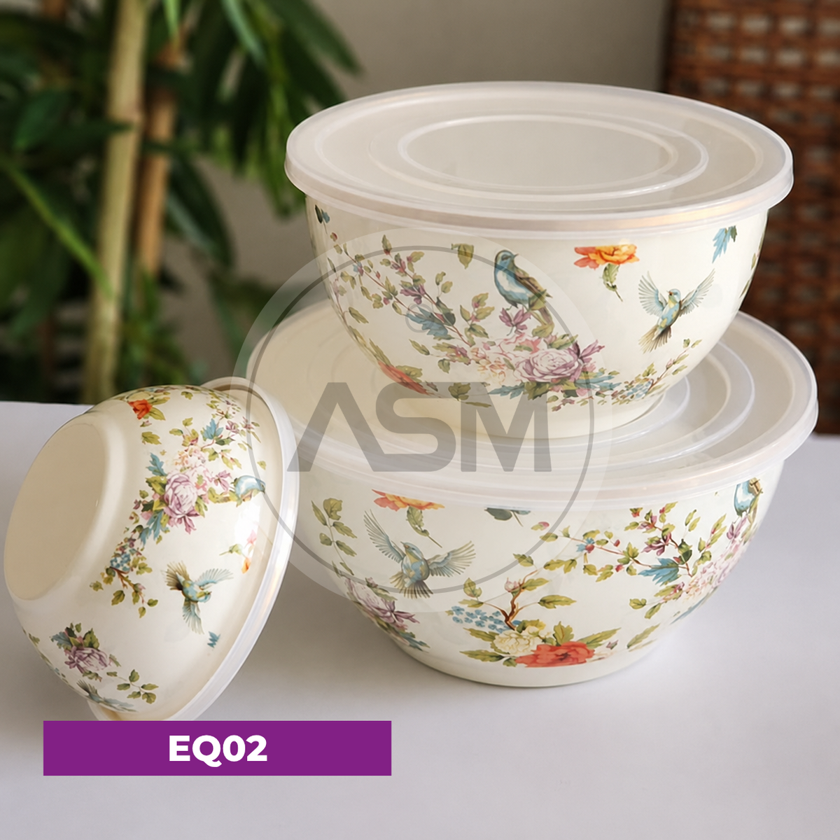 Gül Naxışlı 3-lü Emal Şüşə Saxlama Qabı Dəsti
