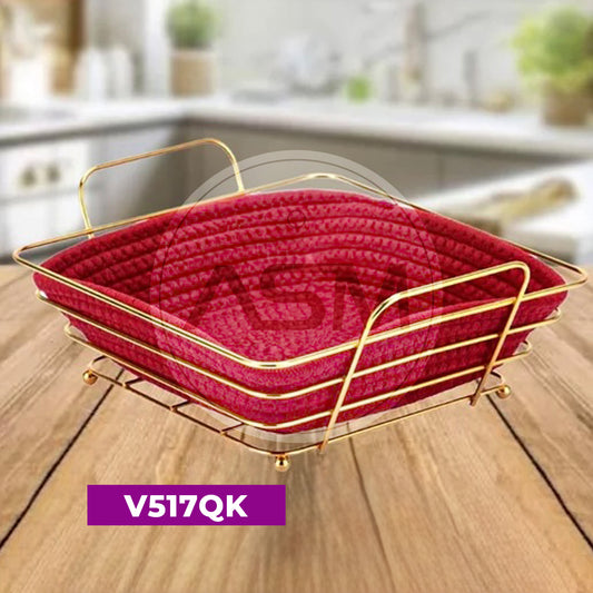 Qızılı Dəmir Çörək Qabı Həsir Parça Kvadrat
