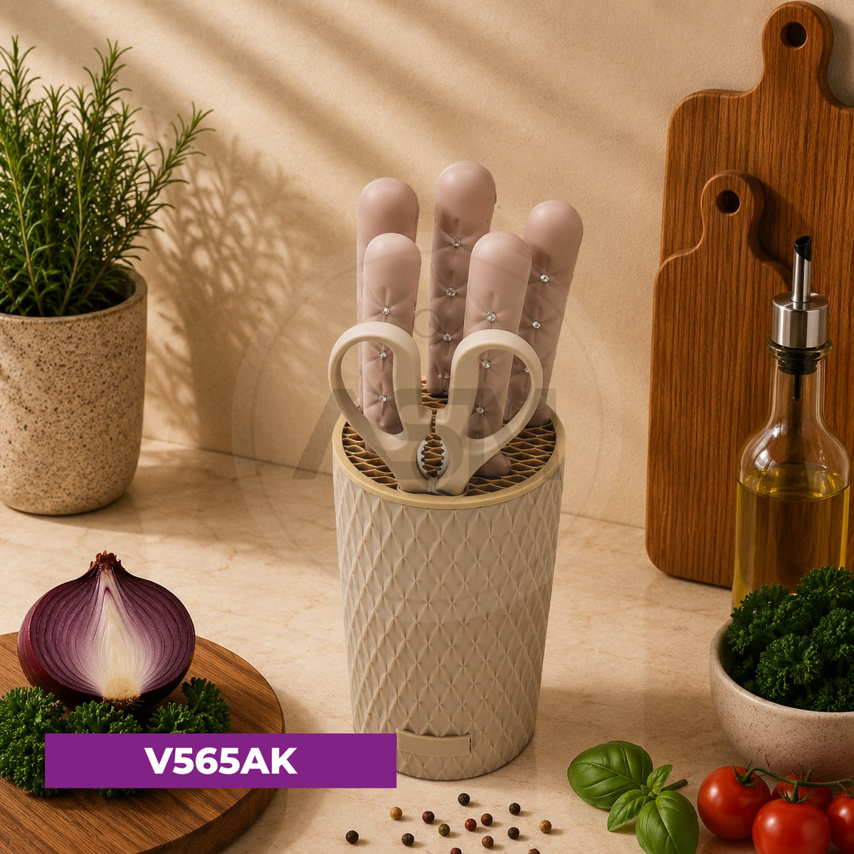 Bıçaq Dəsti 7-li Plastik Dairə Zolaqlı Kofe