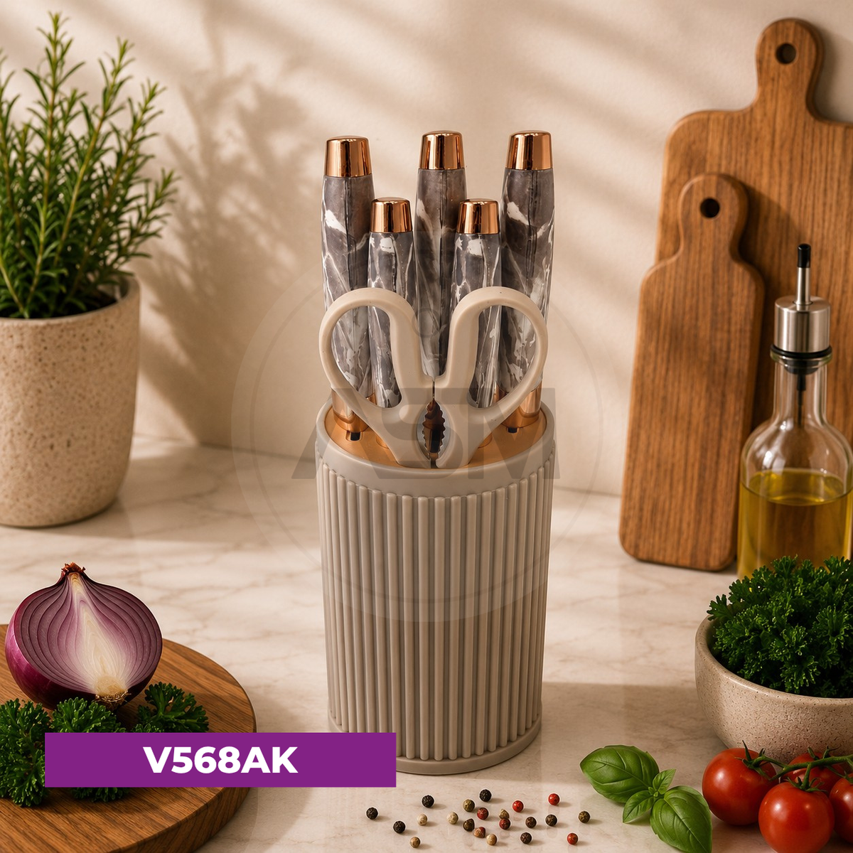 Bıçaq Dəsti 7-li Plastik Dairə Mərmər Kofe