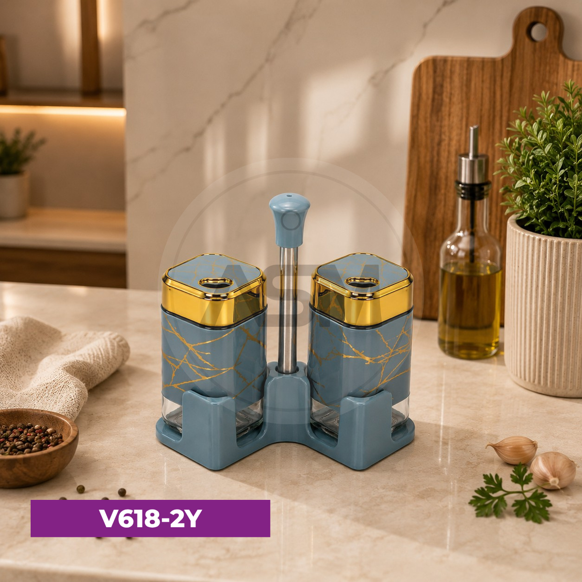 Zümrüd Mərmər Duz Qabı Dəsti 2-li