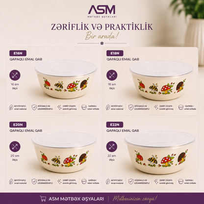 18 cm Qapaqlı Emal Saxlama Qabı