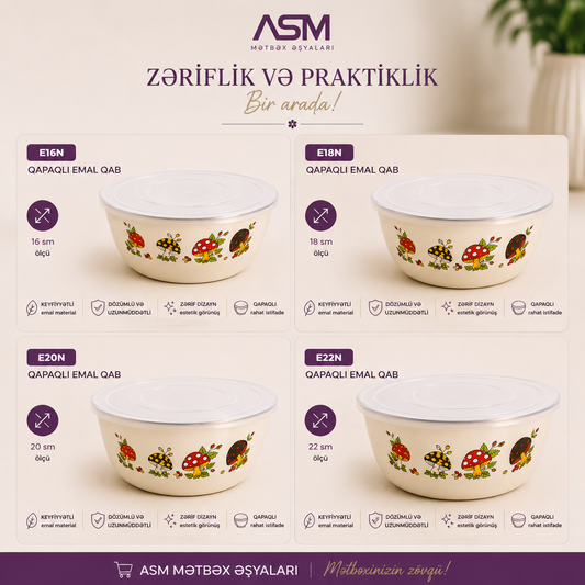 16 cm Qapaqlı Emal Saxlama Qabı