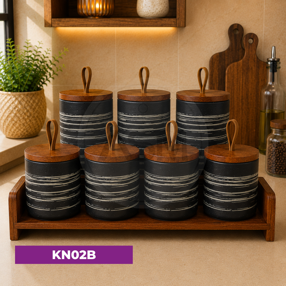 7-li Keramika Ədviyyat Xətli Bambuk Pod. Qara