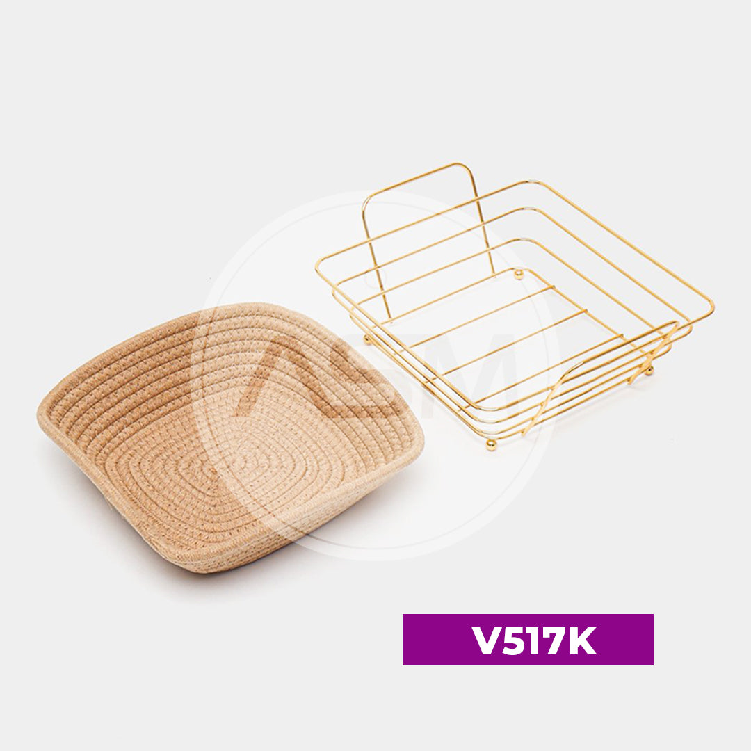 Qızılı Dəmir Çörək Qabı Həsir Parça Kvadrat