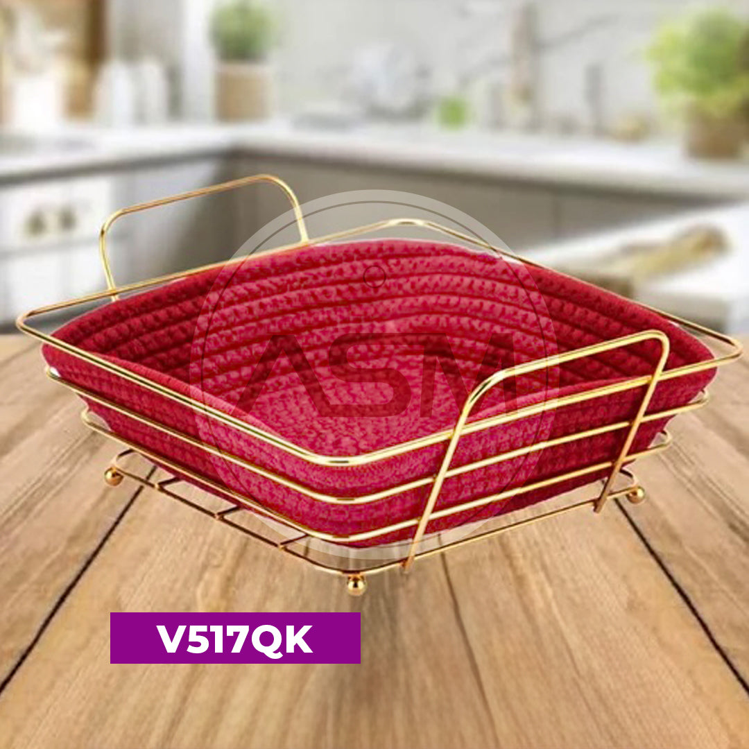 Qızılı Dəmir Çörək Qabı Həsir Parça Kvadrat