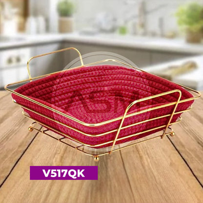 Qızılı Dəmir Çörək Qabı Həsir Parça Kvadrat