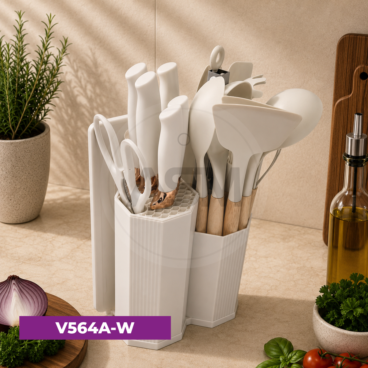 Silikon Qaşıq – Bıçaq Dəsti 19-lu Ağ