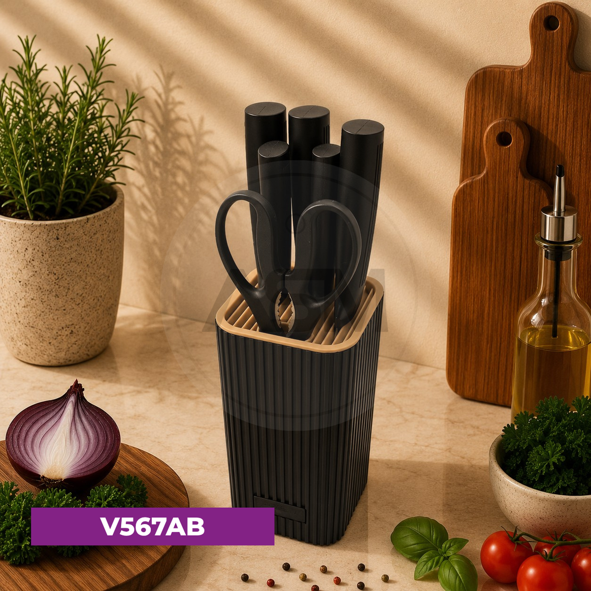 Bıçaq Dəsti 7-li Plastik Kvadrat Qara