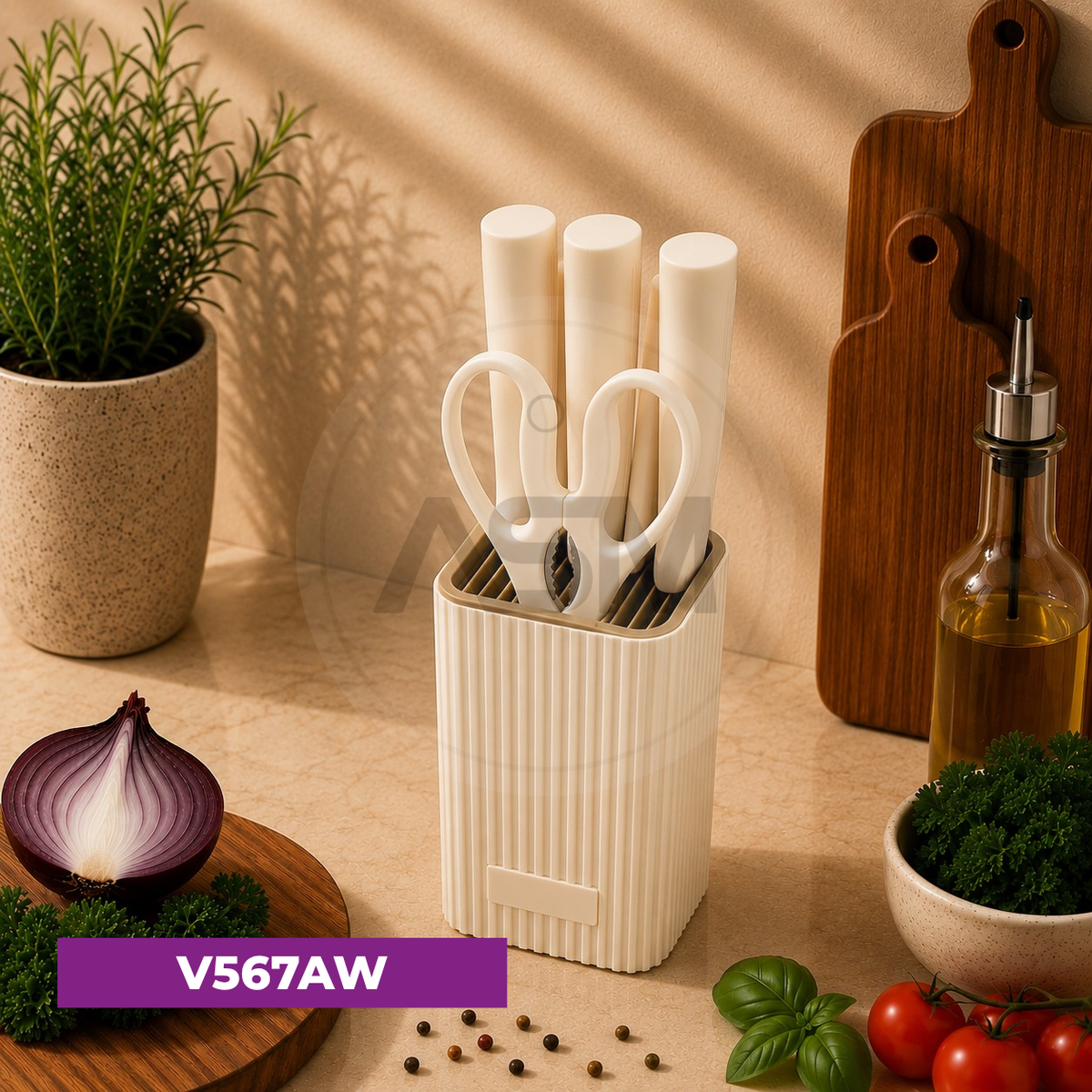 Bıçaq Dəsti 7-li Plastik Kvadrat Ağ