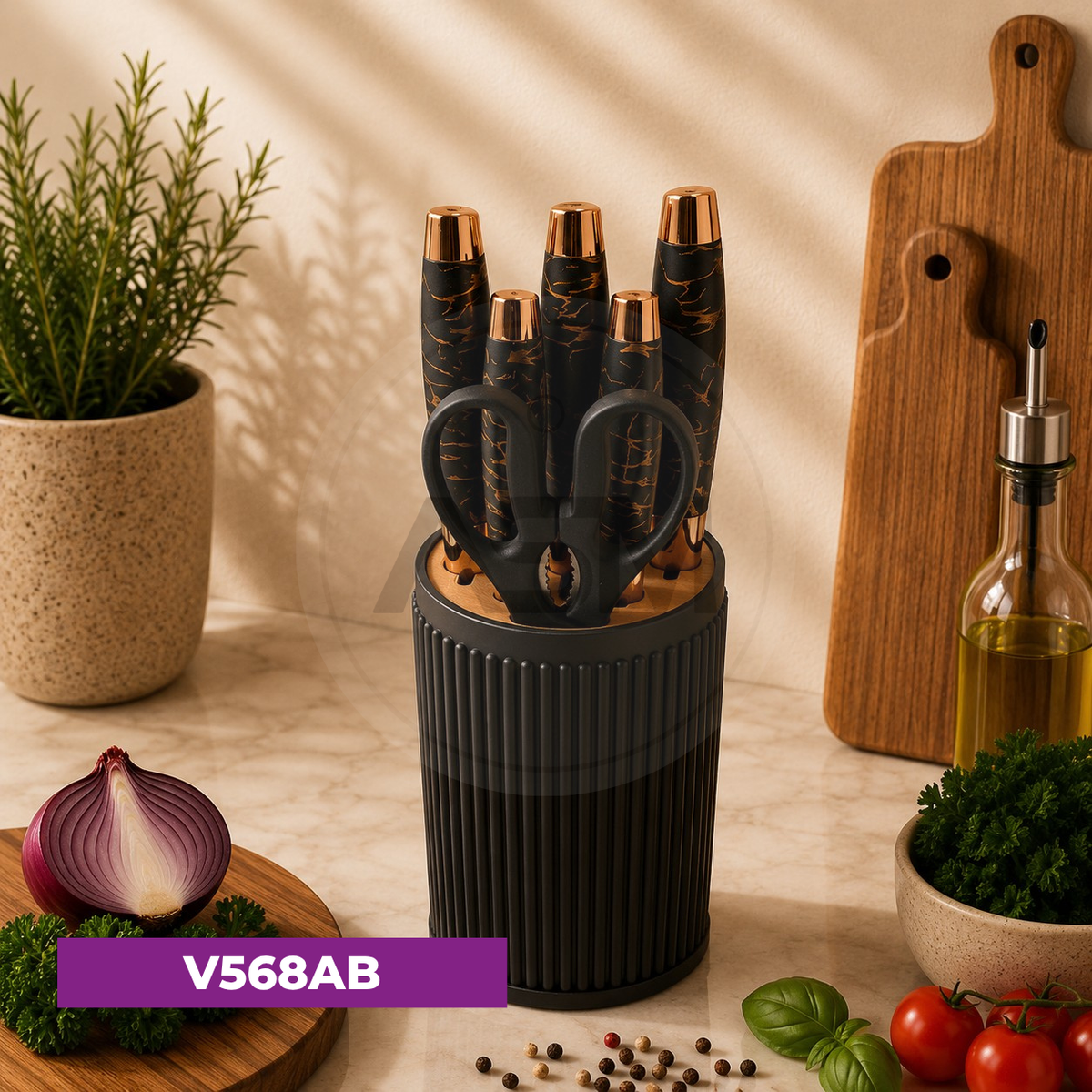 Bıçaq Dəsti 7-li Plastik Dairə Mərmər Qara