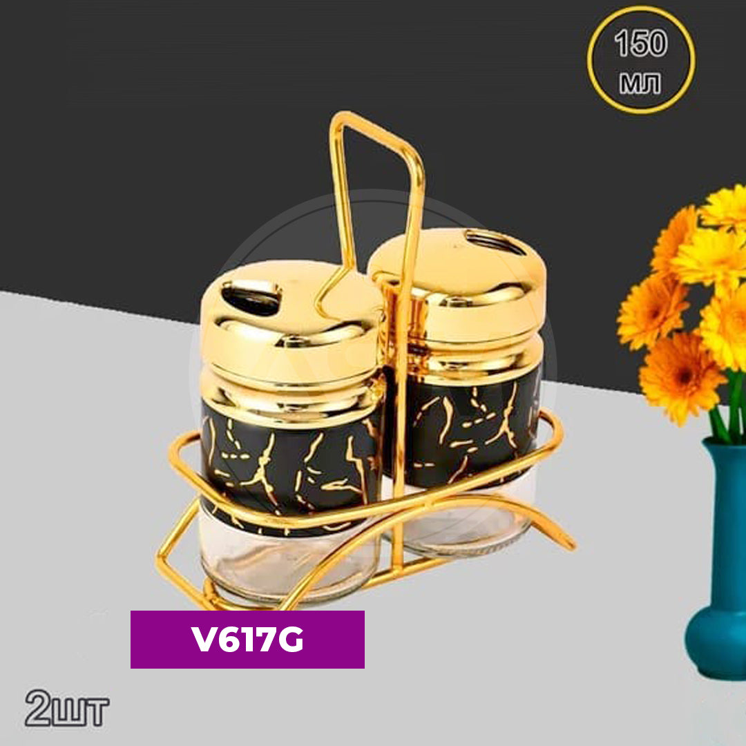 2-li Duz Qabı Dairəvi Qara Mərmər Qızılı Qapaq