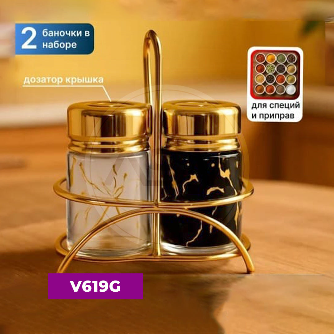 2-li Duz Qabı Dairəvi Ağ – Qara Mərmər Qızılı Qapaq